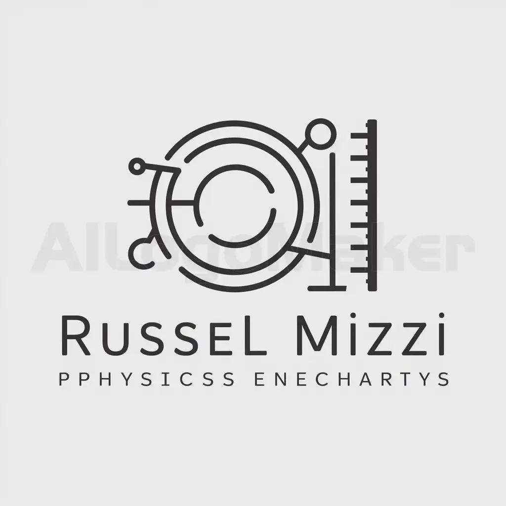 a logo design,with the text "Russell Mizzi", main symbol:Physics mechanics based,Moderate,be used in Education industry,clear background