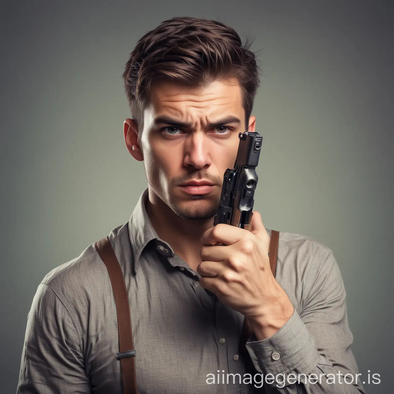 Serious Man Holding Compact Gun | AI Image Generator