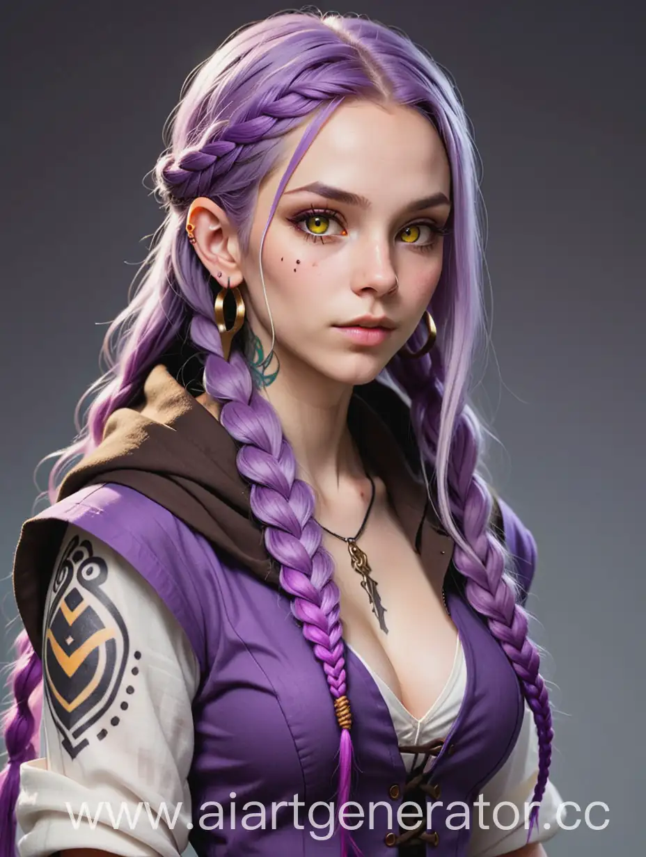 Firbolg-Woman-with-Purple-Skin-and-Braided-Hair-in-Unworn-Hooded-Suit