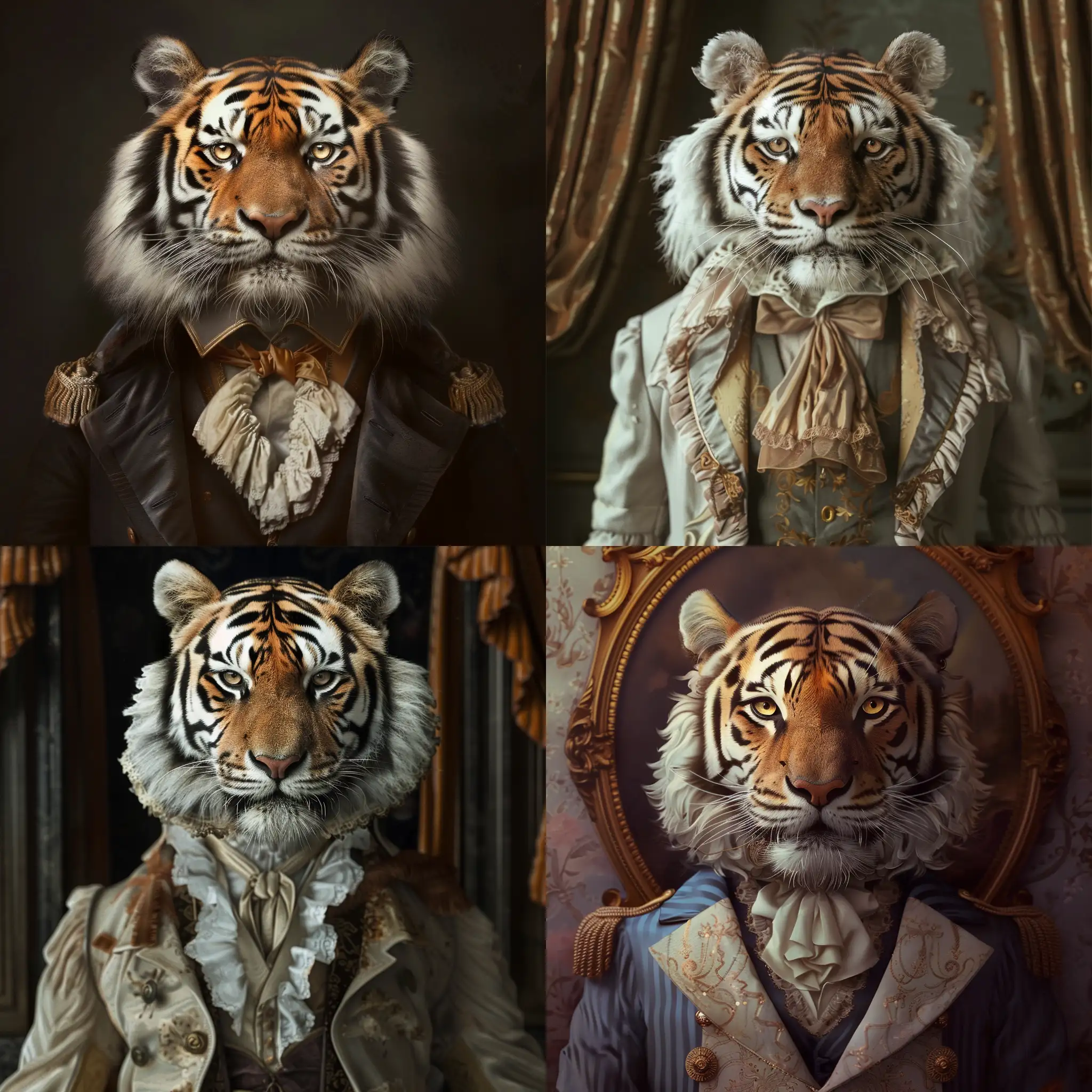 anthropomorphic tiger wearing posh 19th century costume --s 600 --style raw