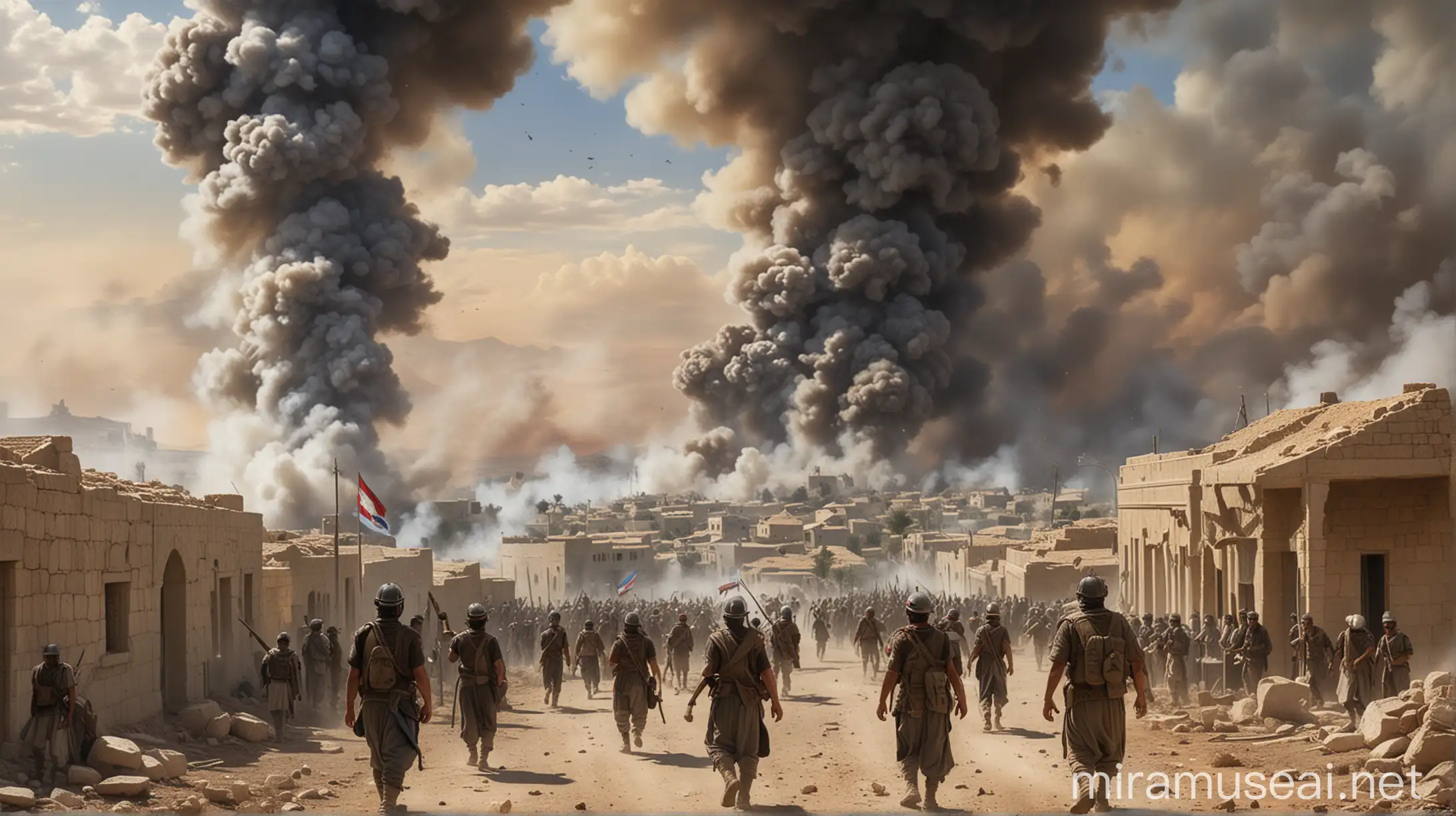 Assyrian Army Conquering Samaria with Billowing Smoke and Fleeing Citizens