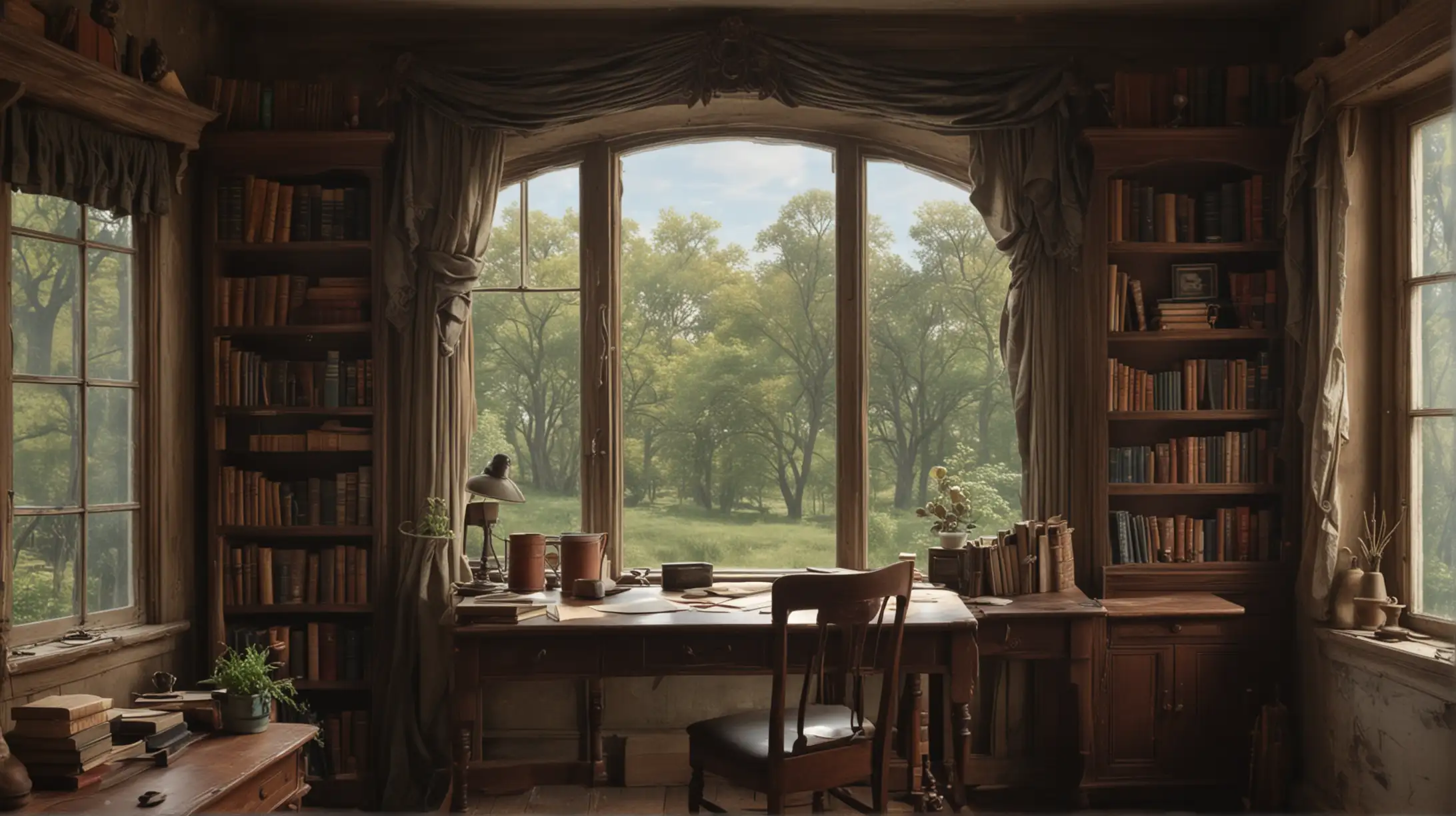 Vintage Study Desk with Nature View
