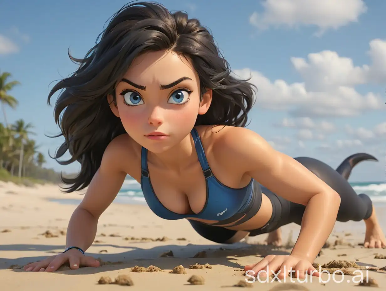 An amazing dynamic 3D photorealistic cartoon of a 21 year old Caucasian woman performing push-ups on the beach at the Gold Coast in Australia, she has long parted black hair and blue eyes, a Southern Cassowary is racing against her as they venture down the road, we see their determined faces in deep focus, gel lighting,  complex, spectral rendering, inspired by Hiroaki Samura, visually rich, Australia, stunning, 999 centillion resolution, 9999k, accurate color grading, sub-pixel detail, highest quality, Octane 10 render, seamless transitions, HDR, ray traced, bump mapping, depth of field, ARRI ALEXA Mini LF, ARRI Signature Prime 99999999999999999999999999999999999999999999999999999999999999999999999999999999999999999999999999999999999999999999999999999999999999999999999999999999999999999999999999999999999999999999999999999999999999999999999999999999999999999999999999999999999999999999999999999999999999999999999999999999999999999999999999999999999999999999999999999999999999mm, f/1.8-2L, ar 4:3, illustration, cinematic, 3d render, painting, anime