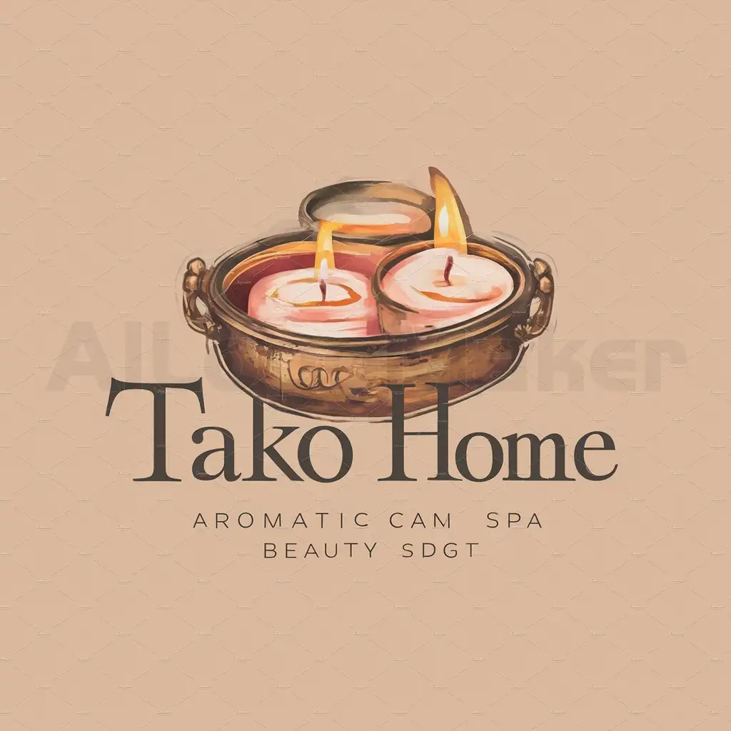 a logo design,with the text "TAKO Home", main symbol:aromatic candles handmade, aesthetics, antiquity,Moderate,be used in Beauty Spa industry,clear background