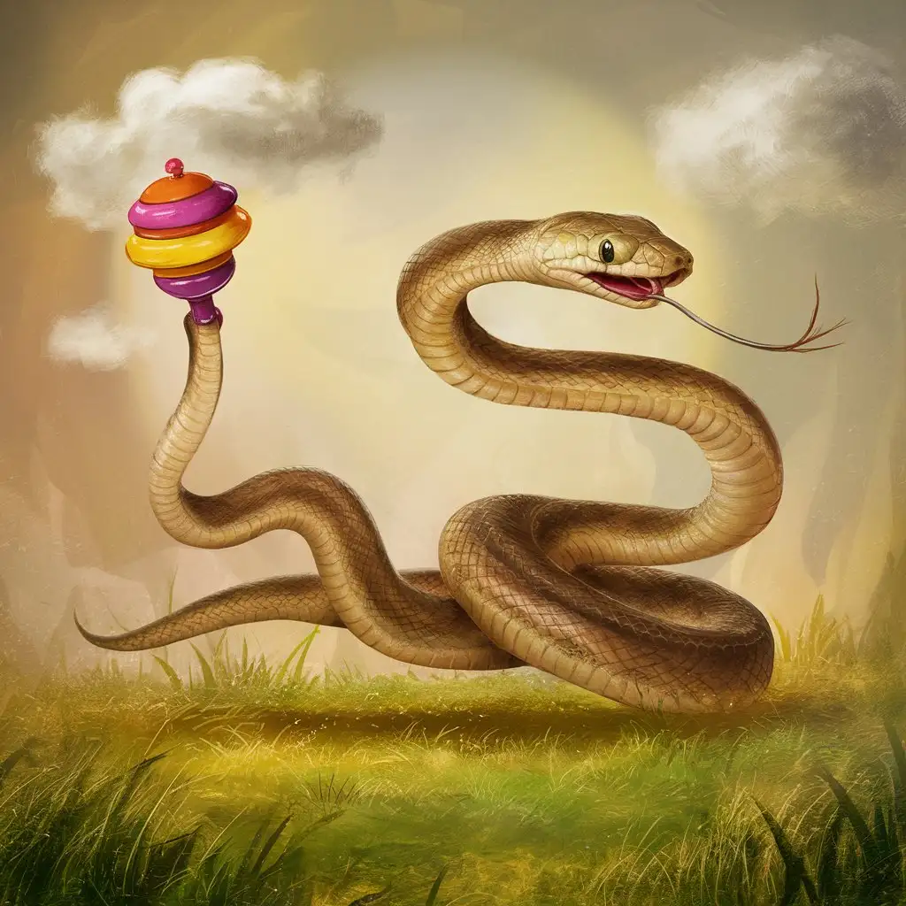 snake with a baby rattle as the tail