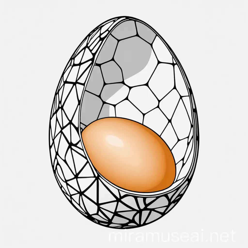 illustration of ovalbumin protein reduction and folding inside an egg, drawing with black outline, minimalist, vector art, colored illustration with a black outline