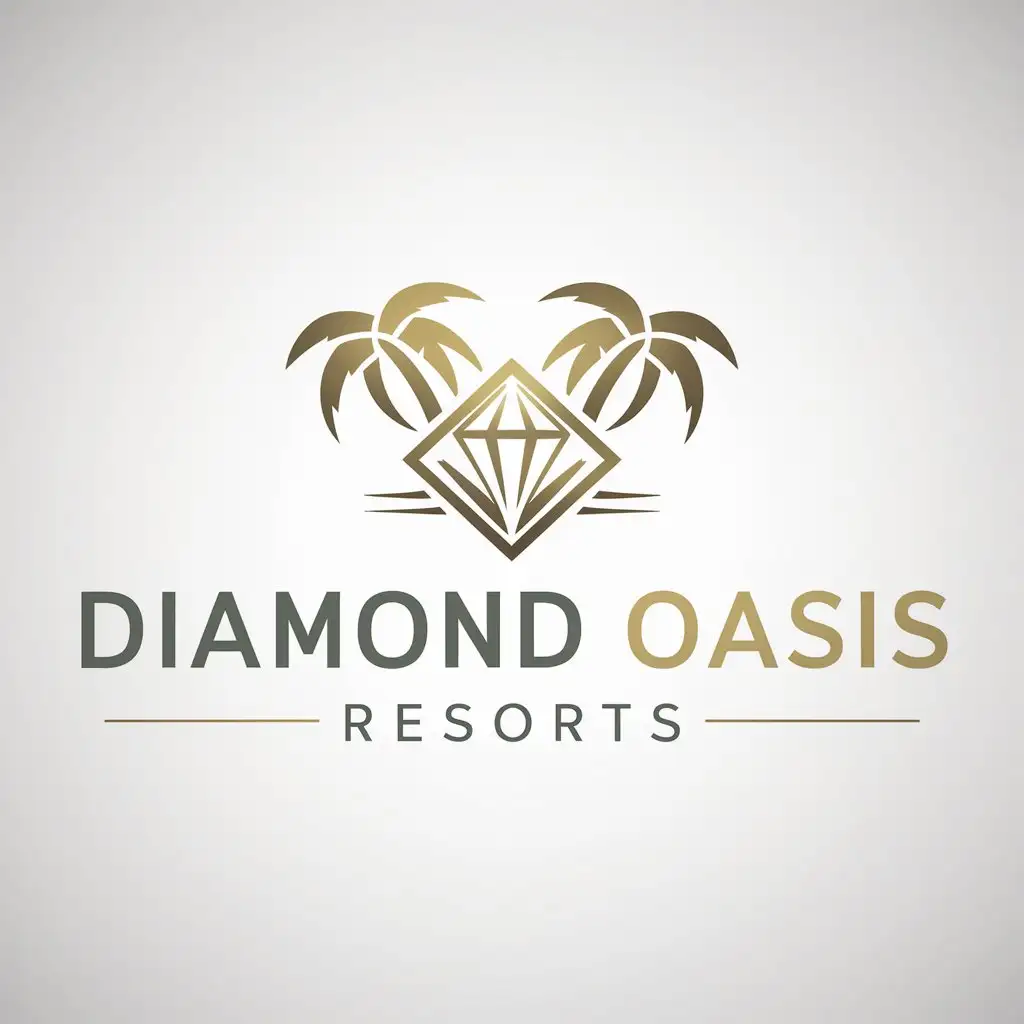 a logo design,with the text "Diamond Oasis Resorts", main symbol:a diamond and palm trees,Moderate,be used in Travel industry,clear background