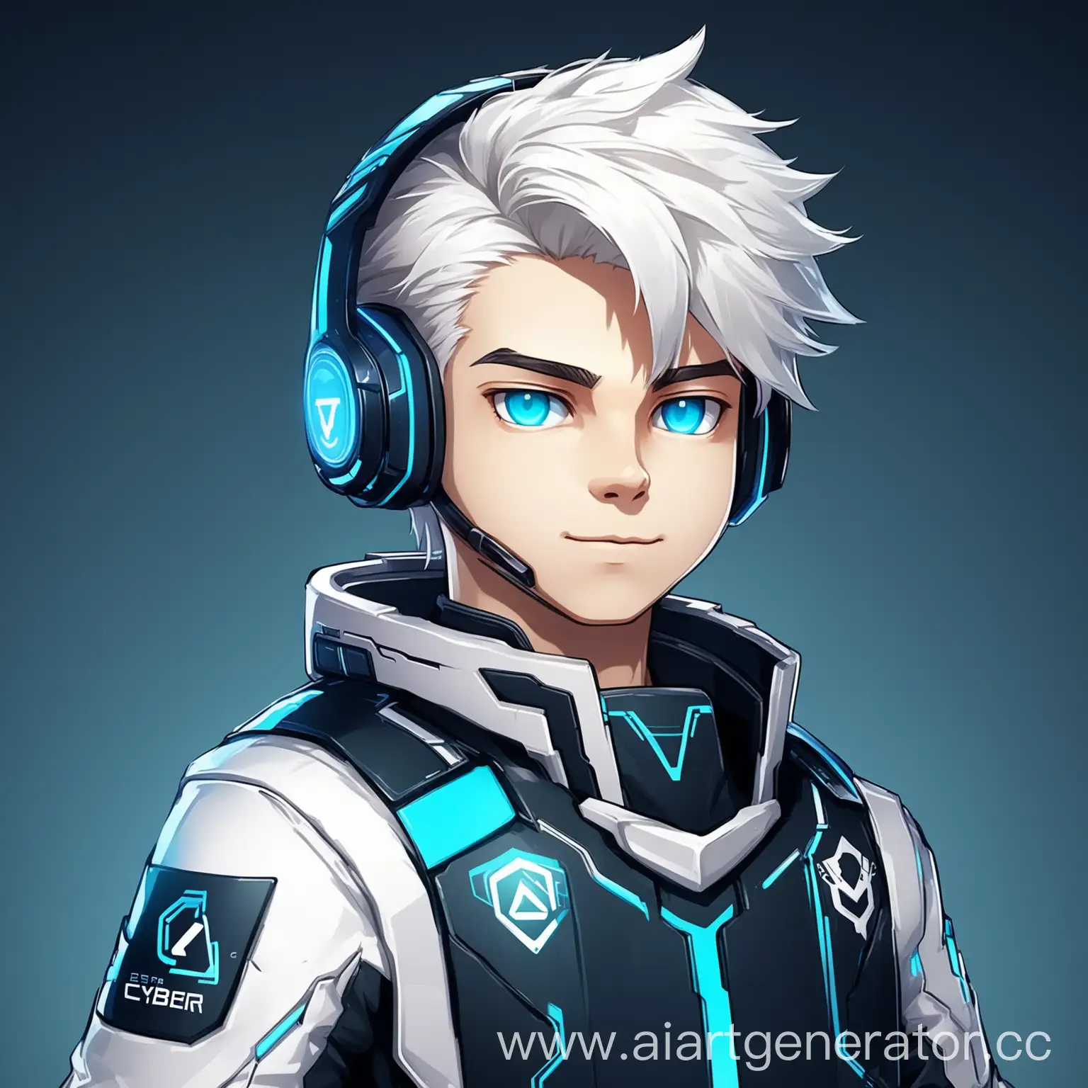 Белые волосы молодой капитан кибер спортивной команды ,игровой аватар , парень