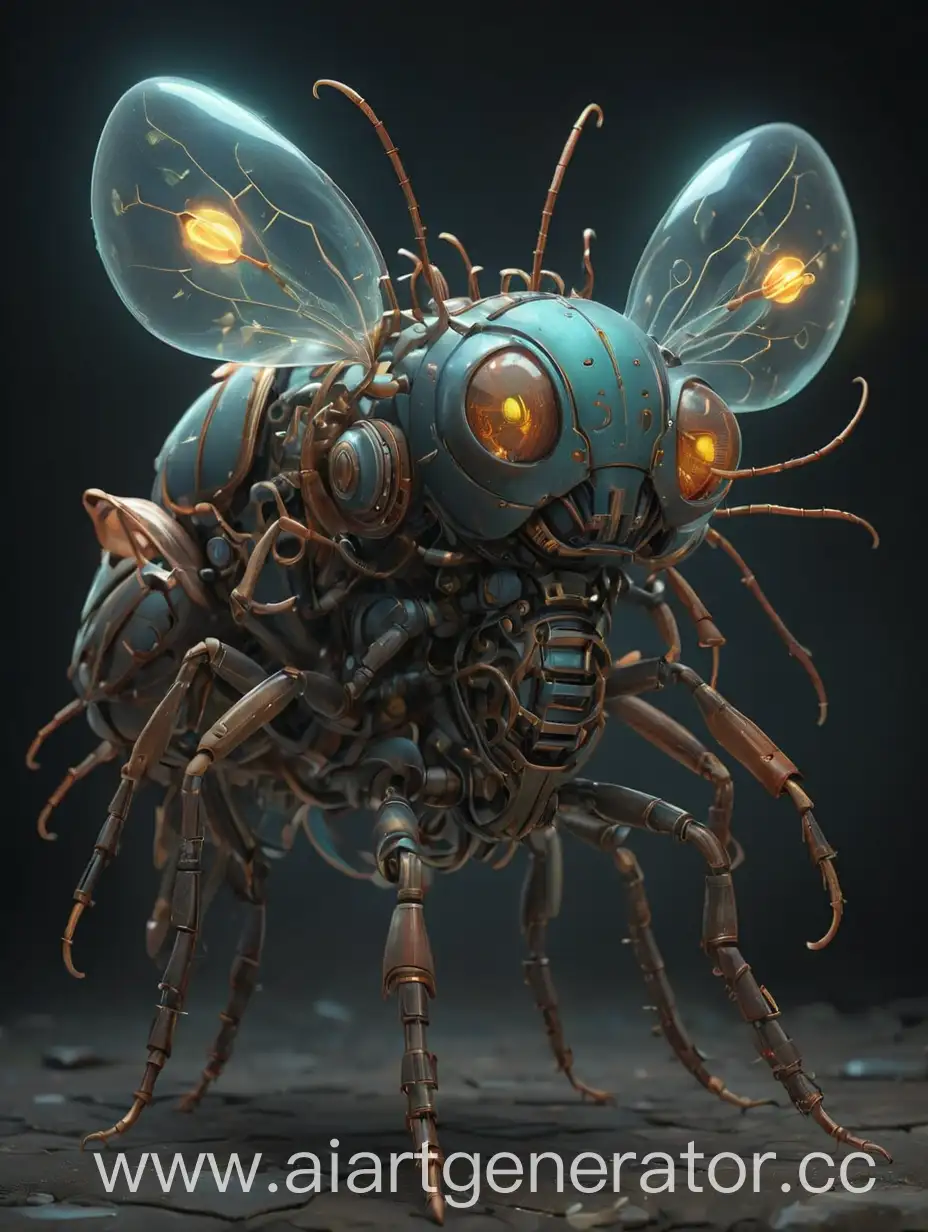 Гибрид муравья и светлячка в стиле футуризм, бионические элементы, броня, светящиеся части, трубочки