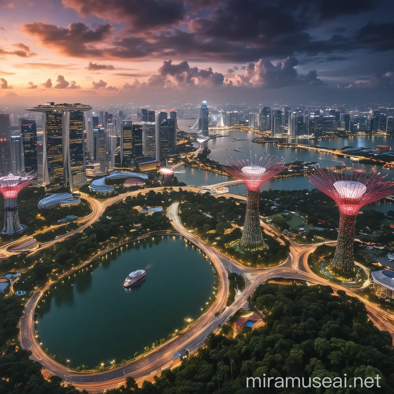 Futuristic Singapore Cityscape with Magical Elements