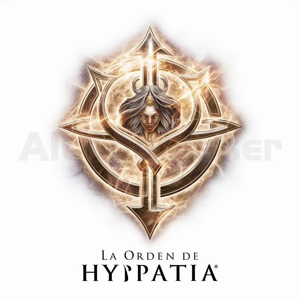 a logo design,with the text "La Orden de Hypatia", main symbol:Esoteric symbol, sigil, luminous, ethereal, mysterious, magical, female, goddess, wiccan, shiny,complex,be used in Religious industry,clear background