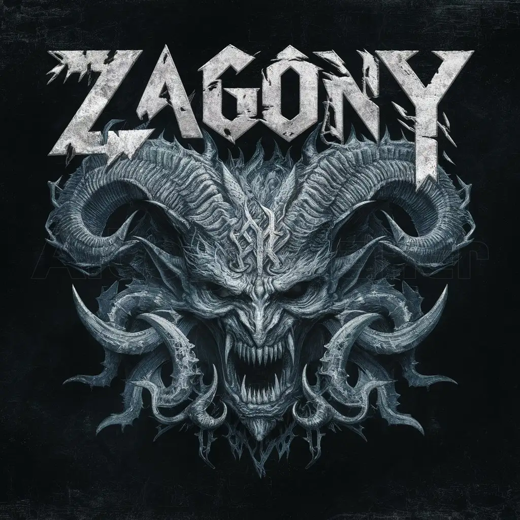 a logo design,with the text "ZAGONY", main symbol:a logo design,with the text 'Zagony', main symbol:brutal black metal logo, damaged, black background, intricate, complex,Moderate,clear background,Moderate,clear background