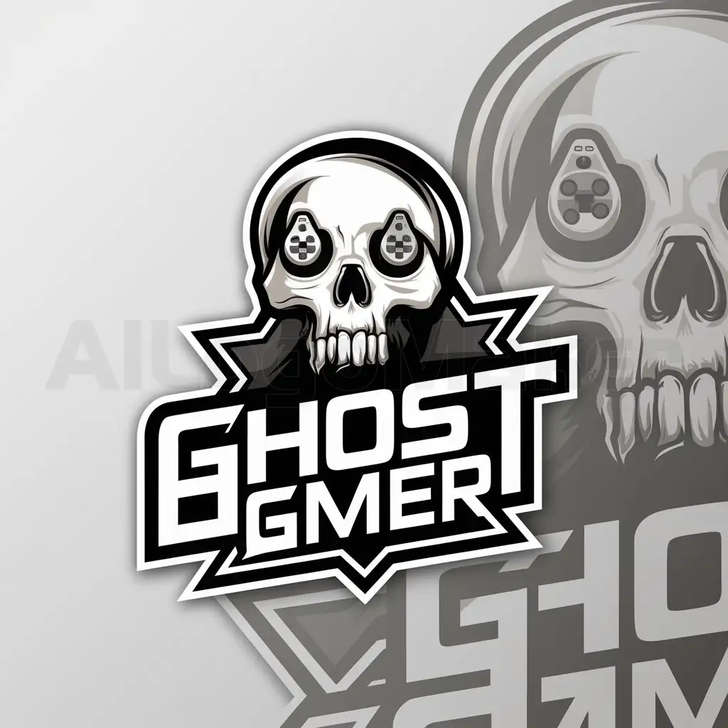 a logo design,with the text "Ghost Gamer", main symbol:design logo with text, main symbol: Skull and gamepads,Moderate,be used in Events industry,clear background