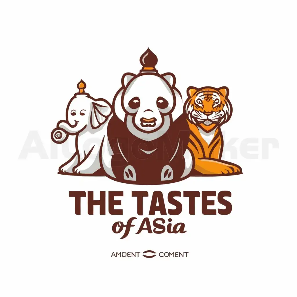 a logo design,with the text "The tastes of Asia", main symbol:Elephant, panda, tiger,Moderate,be used in Restaurant industry,clear background