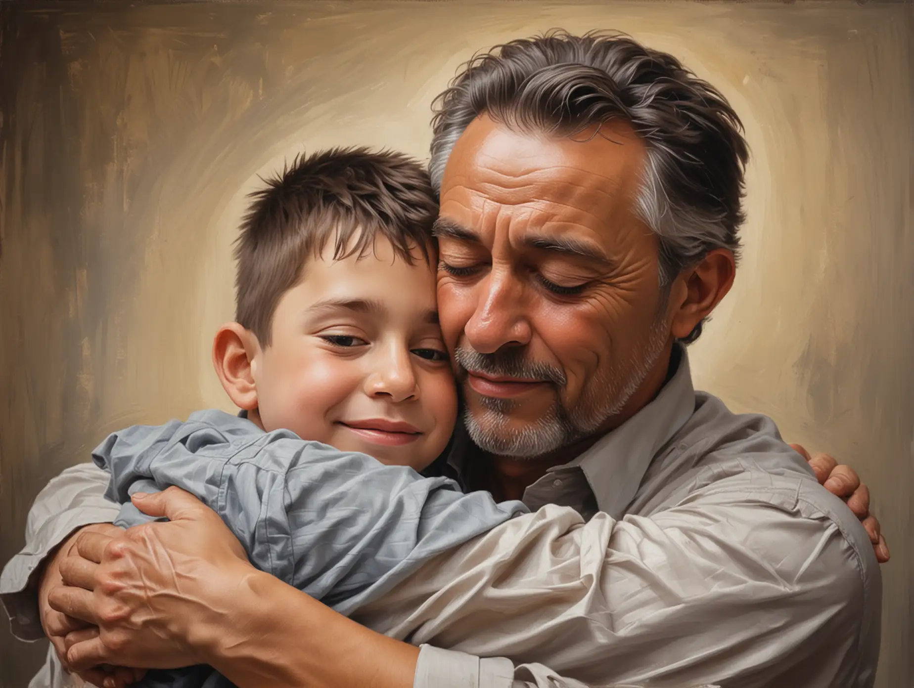 Proud-Father-Embracing-Scholar-Son-in-Heartfelt-Oil-Painting