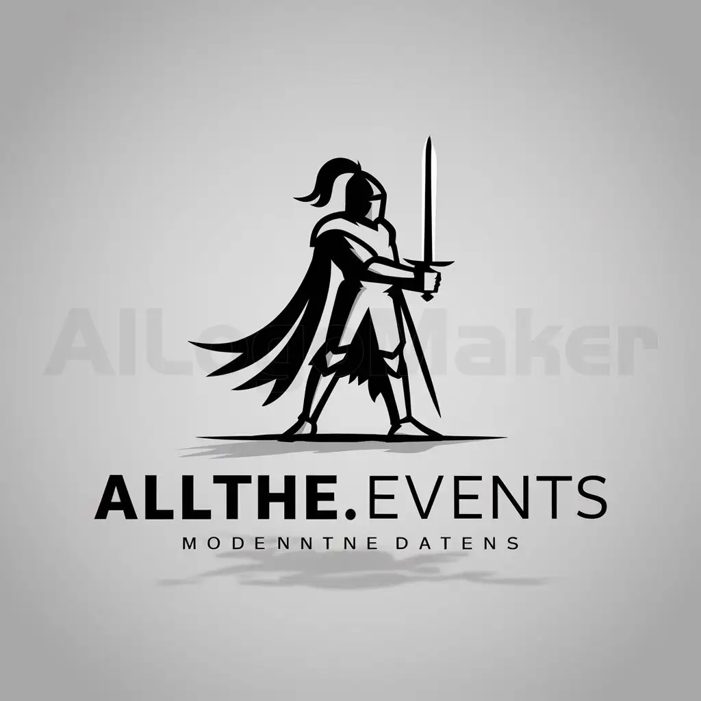 a logo design,with the text "Allthe.events", main symbol:Knight with a sword casting a shadow,Minimalistic,be used in Events industry,clear background