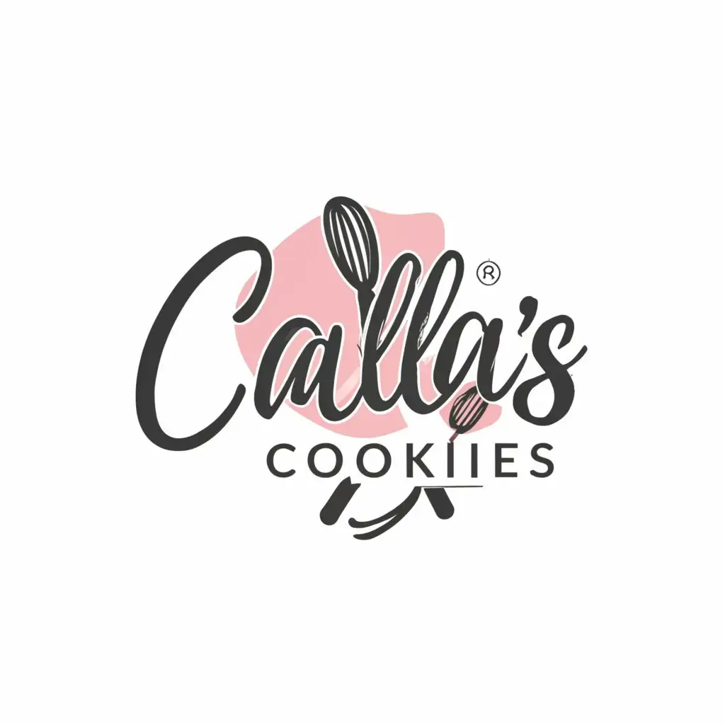 a logo design,with the text "Calla's Cookies", main symbol:Crossed Spoon and Spatula, white background with pink color,Minimalistic,be used in Restaurant industry,clear background