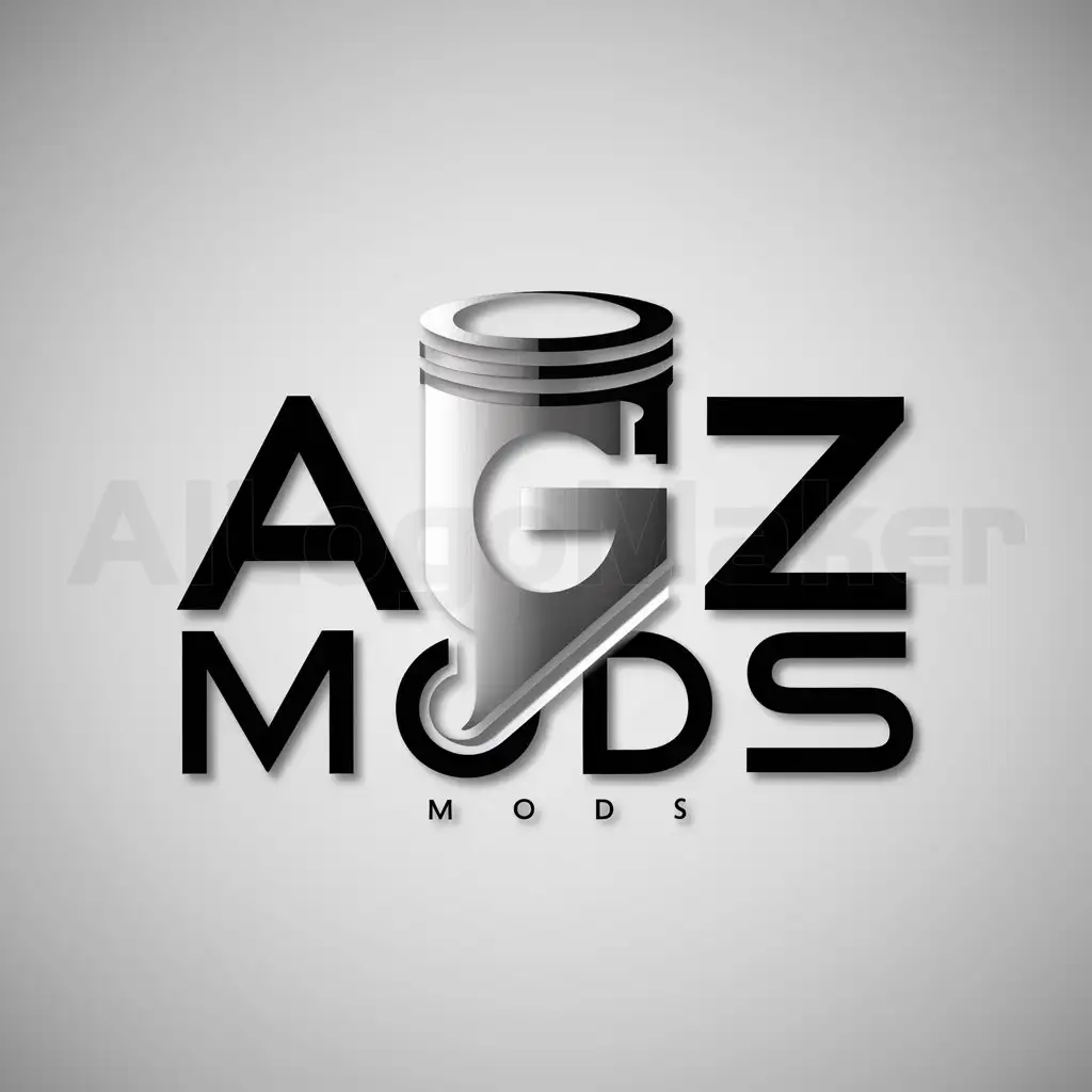 a logo design,with the text "AGZ Mods", main symbol:piston,Minimalistic,be used in modding industry,clear background