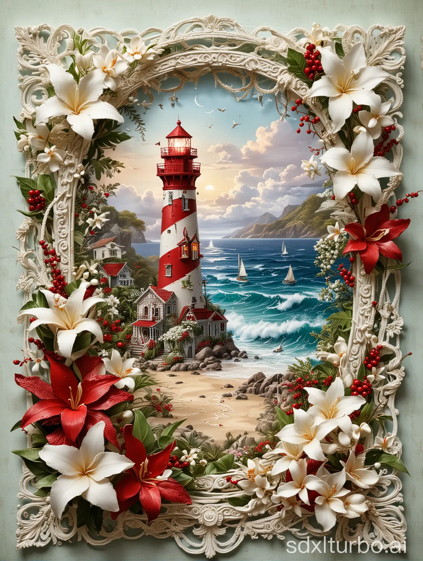 Ethereal-Fantasy-Red-and-White-Spiral-Lighthouse-on-Lush-Island