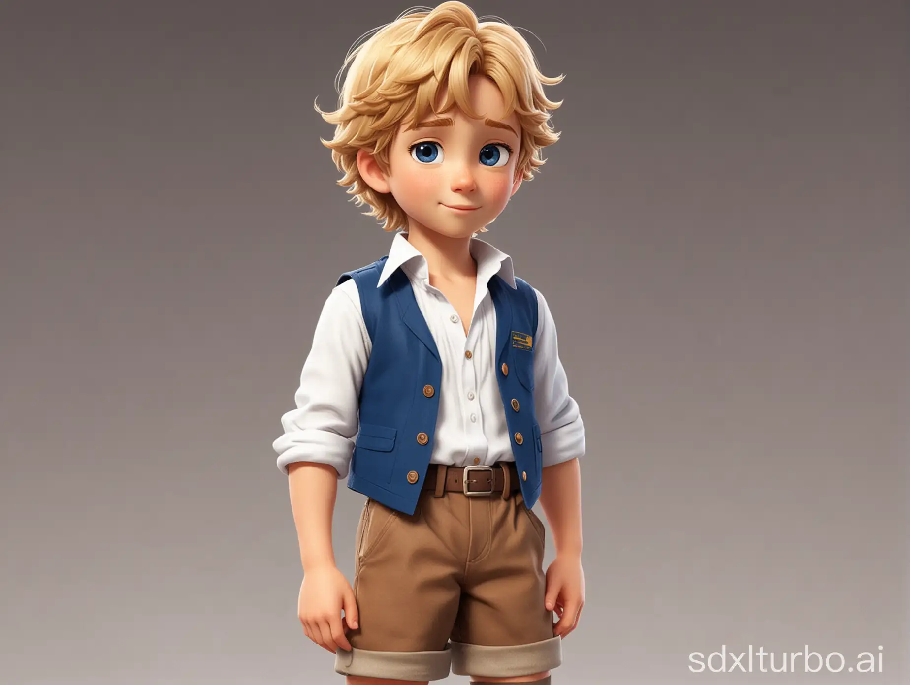 Disney-AnimeStyle-Little-Boy-with-Blonde-Curly-Hair-in-White-Shirt-and-Blue-Waistcoat
