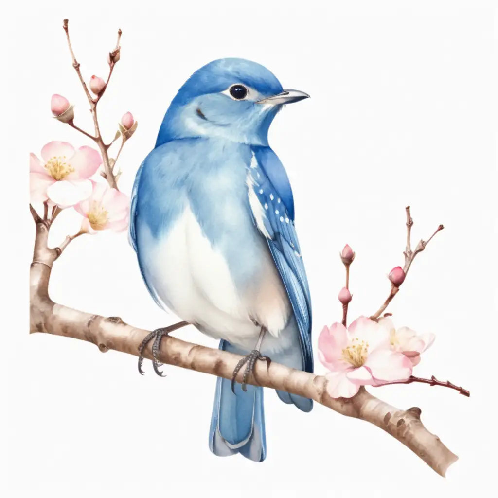 Aesthetic Watercolor Blue Bird on Branch Clipart