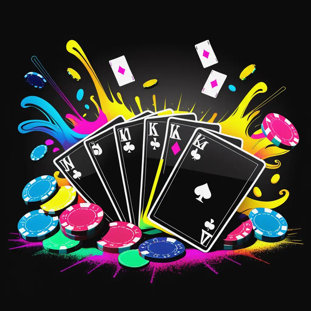 Vibrant CMYK Gambling Scene on Black Background