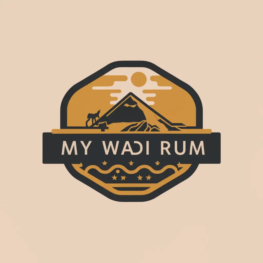 a logo design,with the text "My wadi rum", main symbol:Desert/ jeep tour/ dunes/ camel,Minimalistic,be used in Travel industry,clear background
