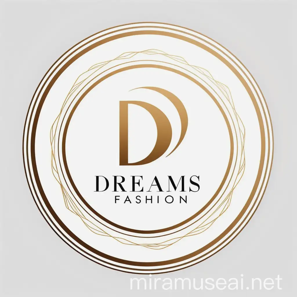 Je veux un logo en lien avec la mode, la boutik s'appelle The dreams fashion, le logo sera en forme de cercle de couleur doré avec un fond de logo en blanc, peut-être ajouter un dessin qui exprime la mode, le nom de la boutique sera placer à l'intérieur du cercle. 