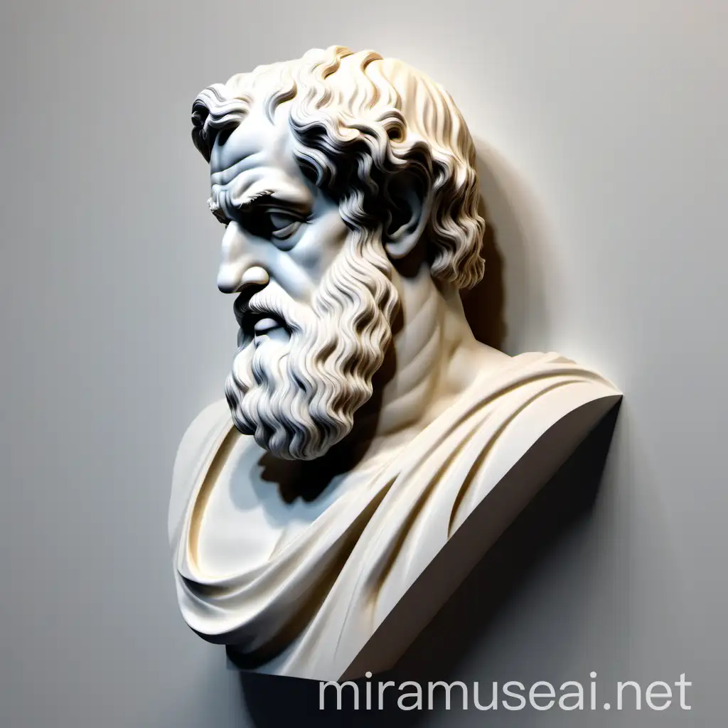 Ancient Greek Philosopher Contemplating in Detailed Relief Sculpture