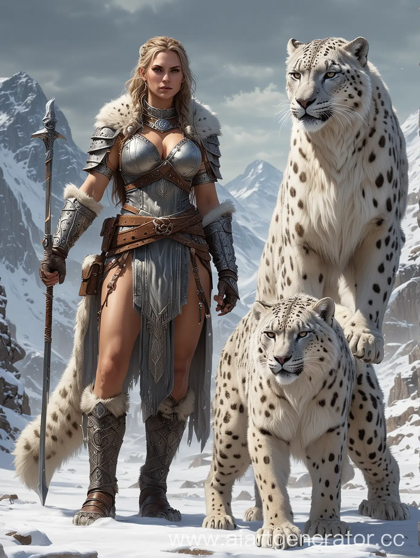 A DND female goliath with a snow leopard
