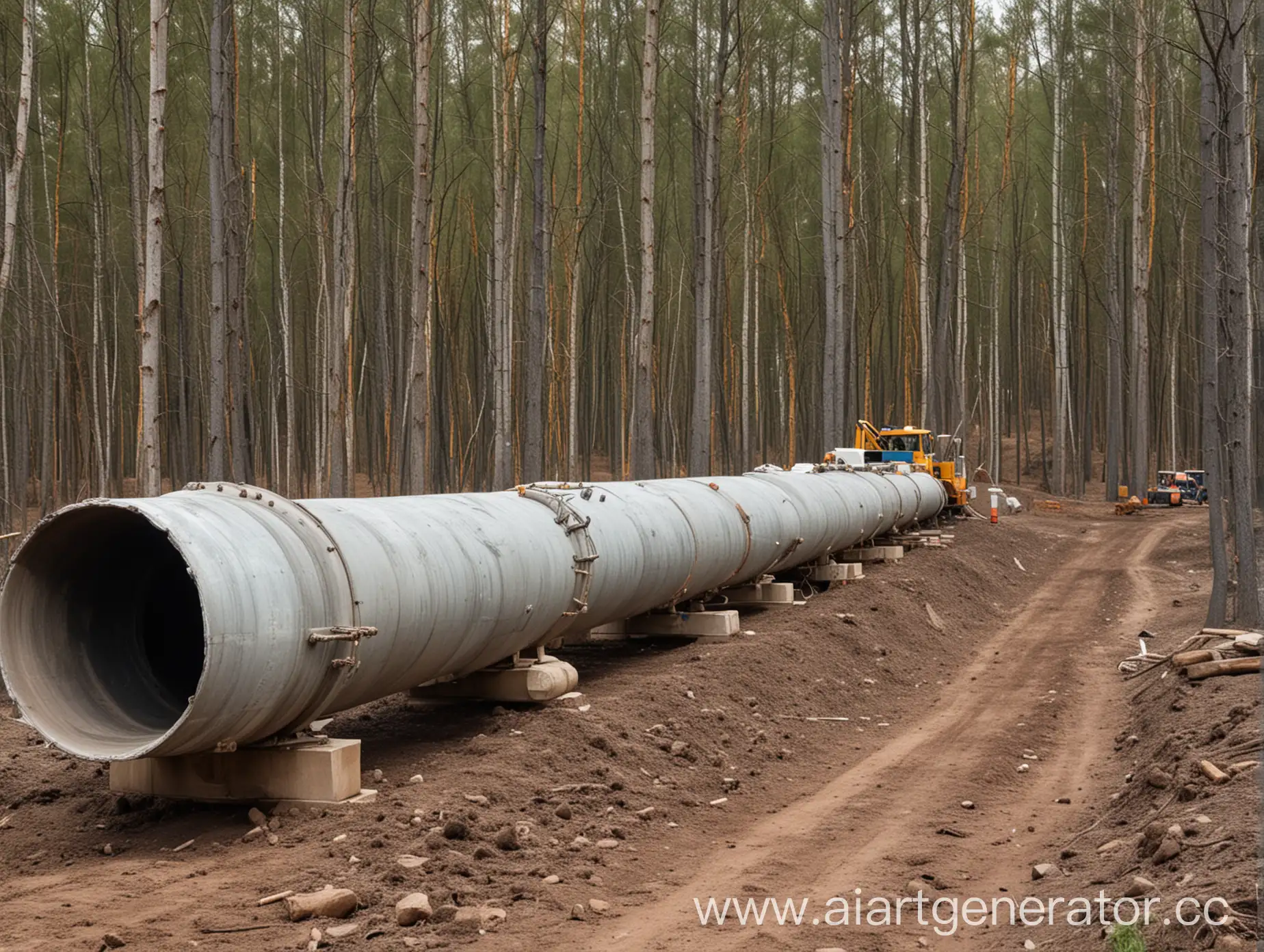 строительство газонефтепровода техникой в лесу
