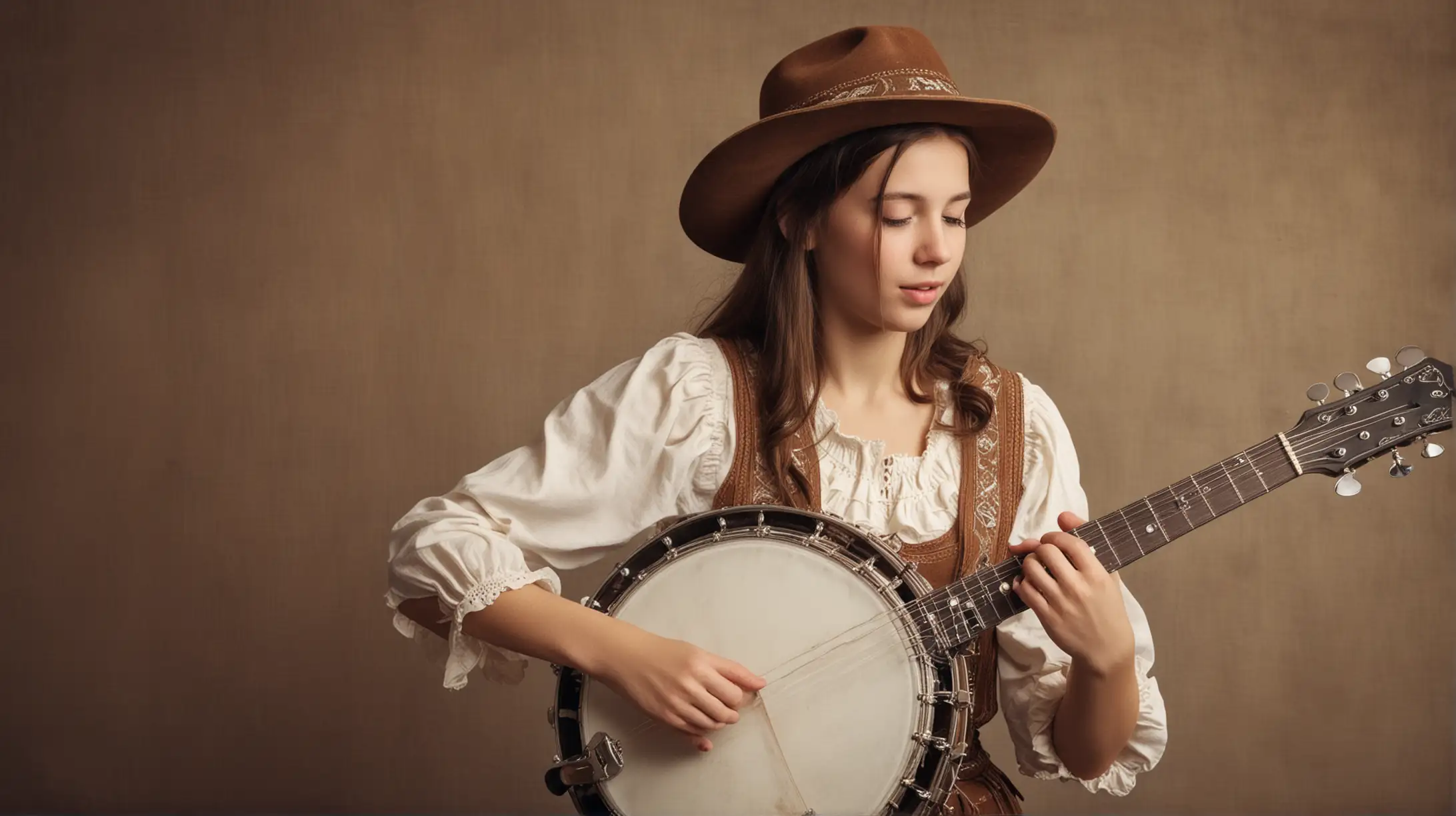 girl playing banjo, western style