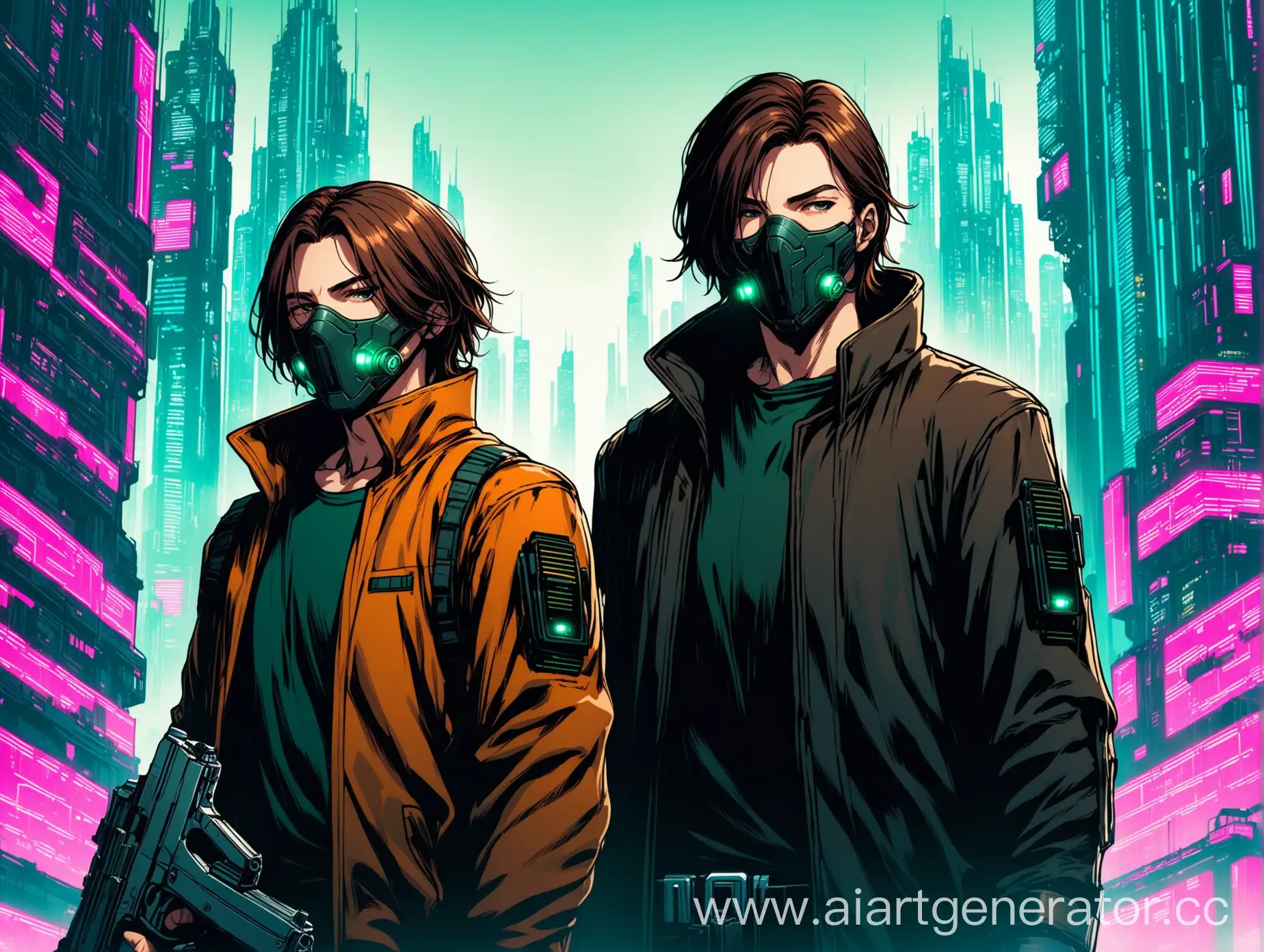 Two-Men-Dueling-with-Pistols-in-Futuristic-Cyberpunk-Cityscape