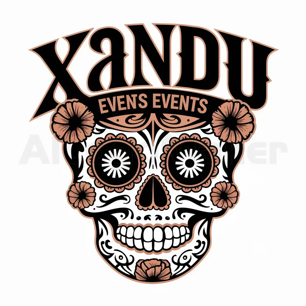 a logo design,with the text "XANDU'", main symbol:Day of the dead,complex,be used in Events industry,clear background