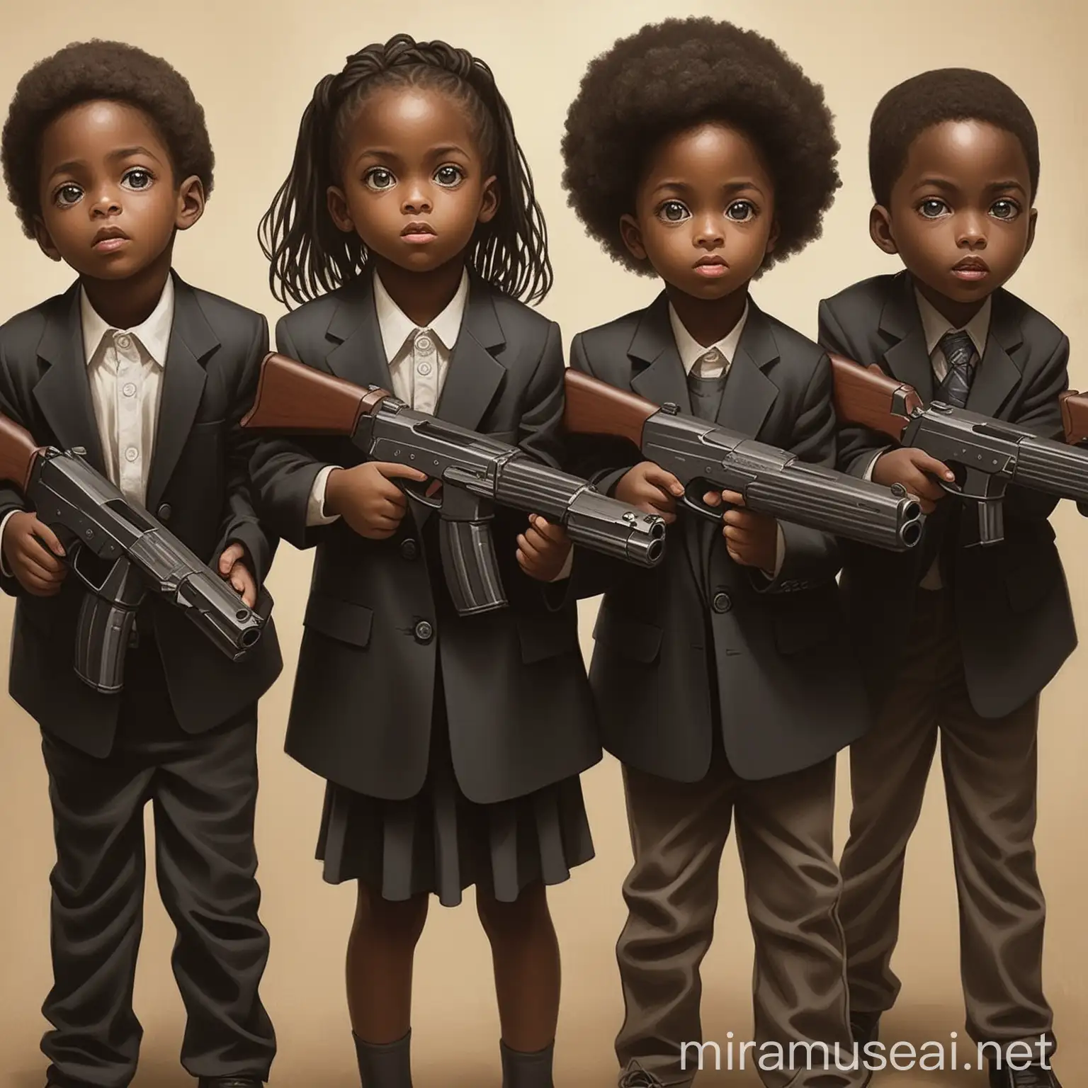 African American Children Playing with Toy Guns in Urban Playground