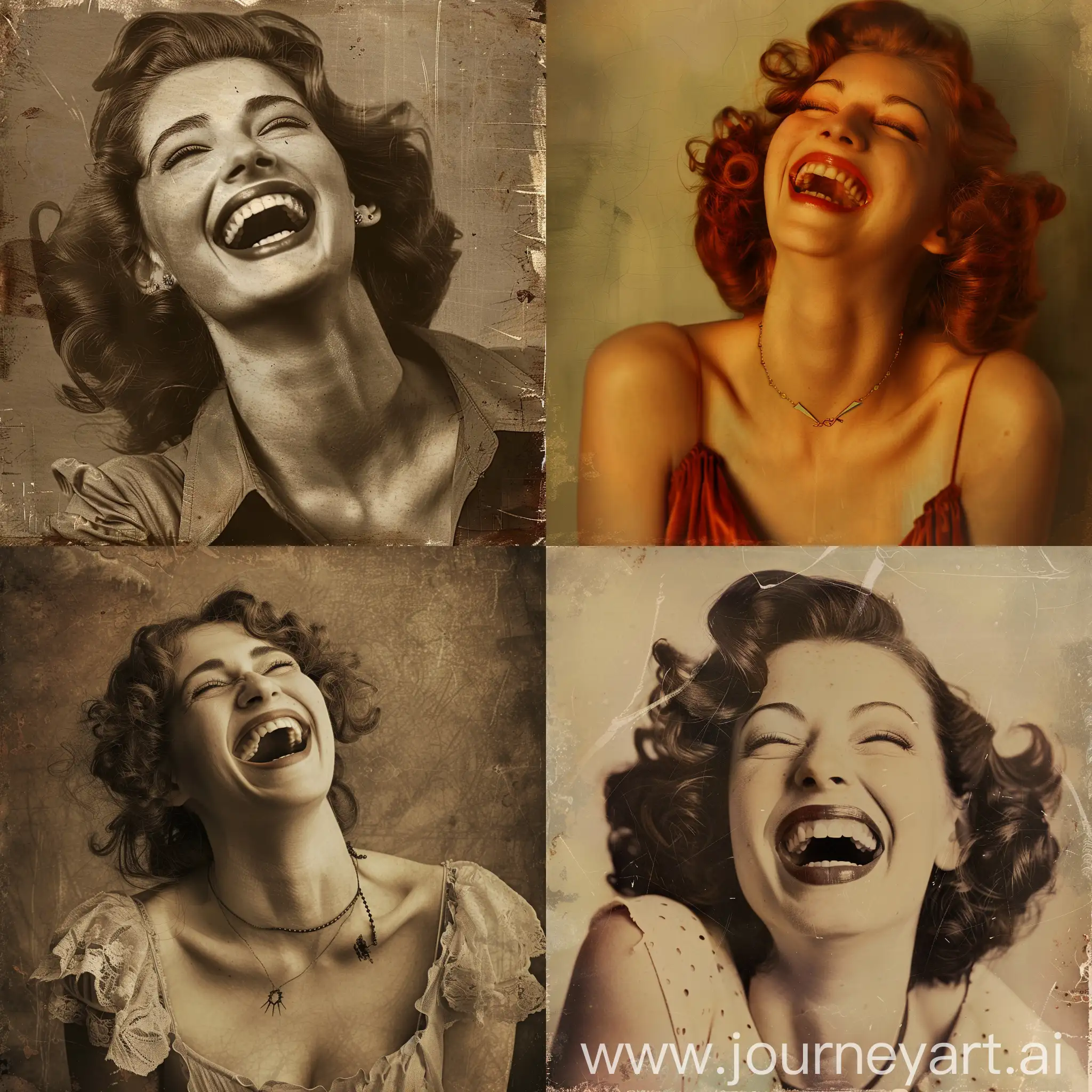 Vintage-Woman-Laughing-Joyfully-in-Realistic-Portrait