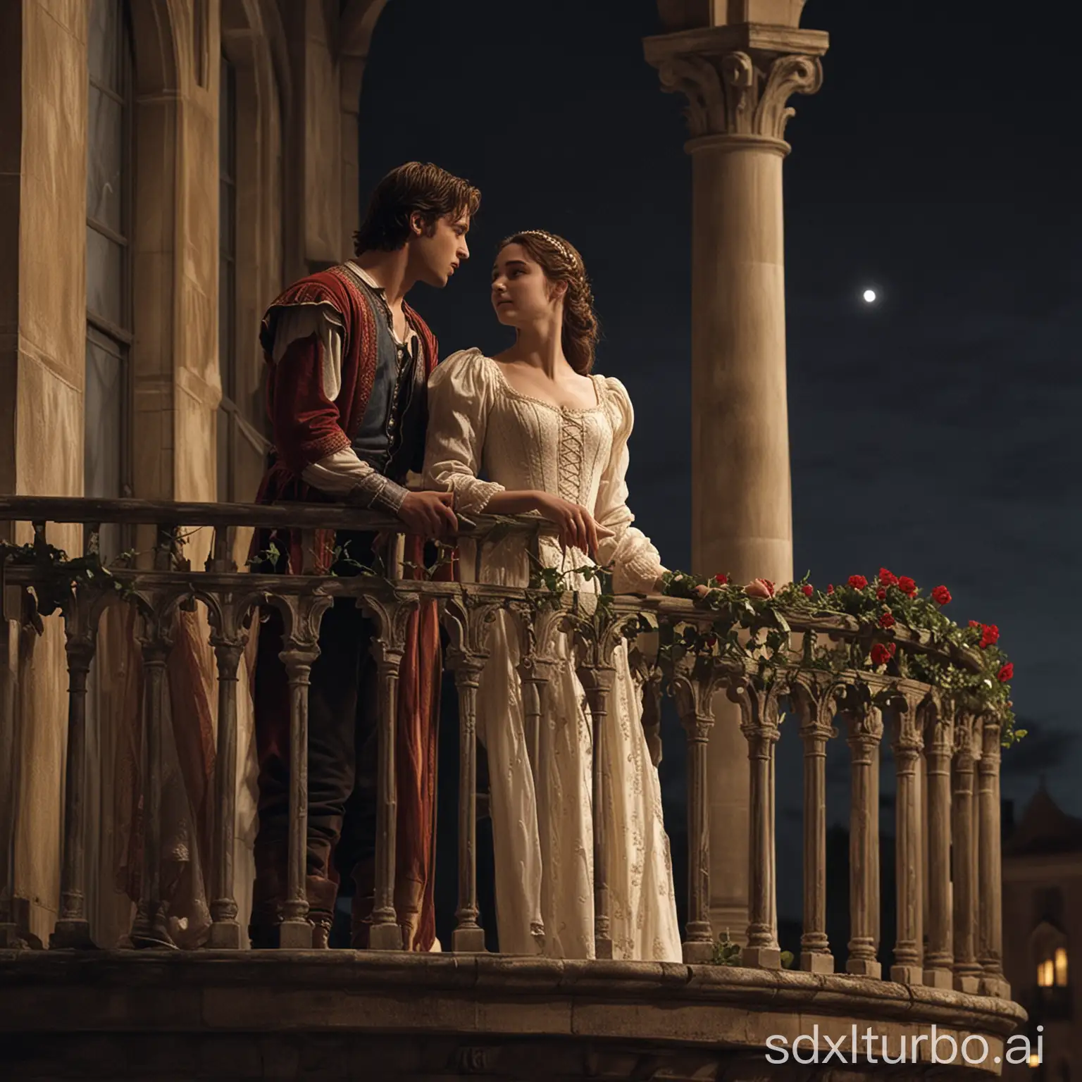 The night is enchanting, Juliet stands on the balcony, while Romeo softly calls out to his beloved below.