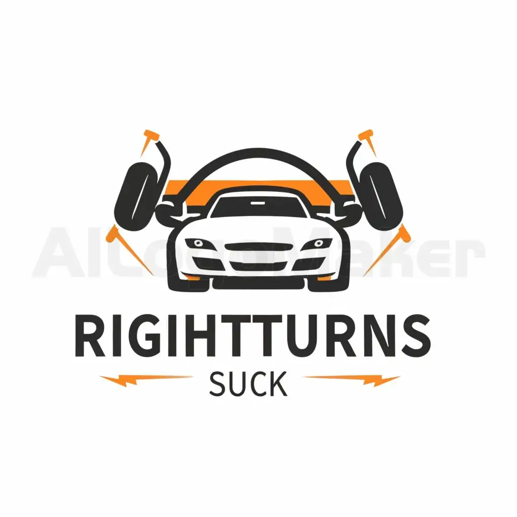 a logo design,with the text "Right Turns Suck", main symbol:podcast, racing, cars,complex,be used in Internet industry,clear background