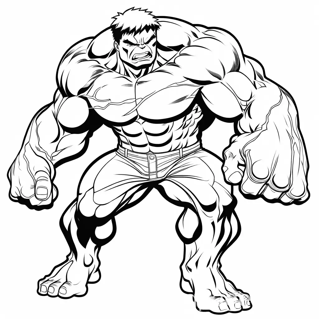 coloring sheet hulk fighting knuckles, Coloring Page, black and white, line art, white background, Simplicity, Ample White Space. The background of the coloring page is plain white to make it easy for young children to color within the lines. The outlines of all the subjects are easy to distinguish, making it simple for kids to color without too much difficulty