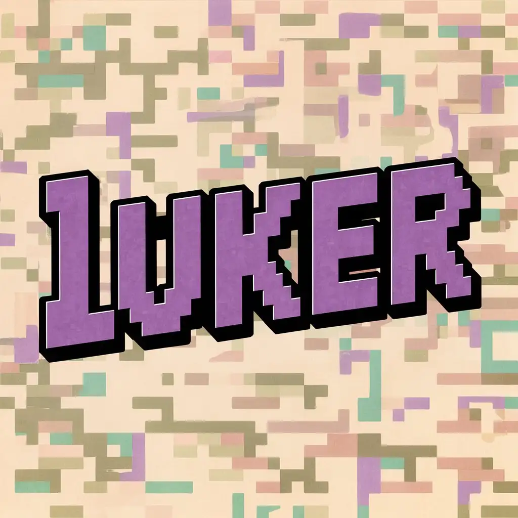 картинка с надписью luker в фиолетовом
в стиле minecraft