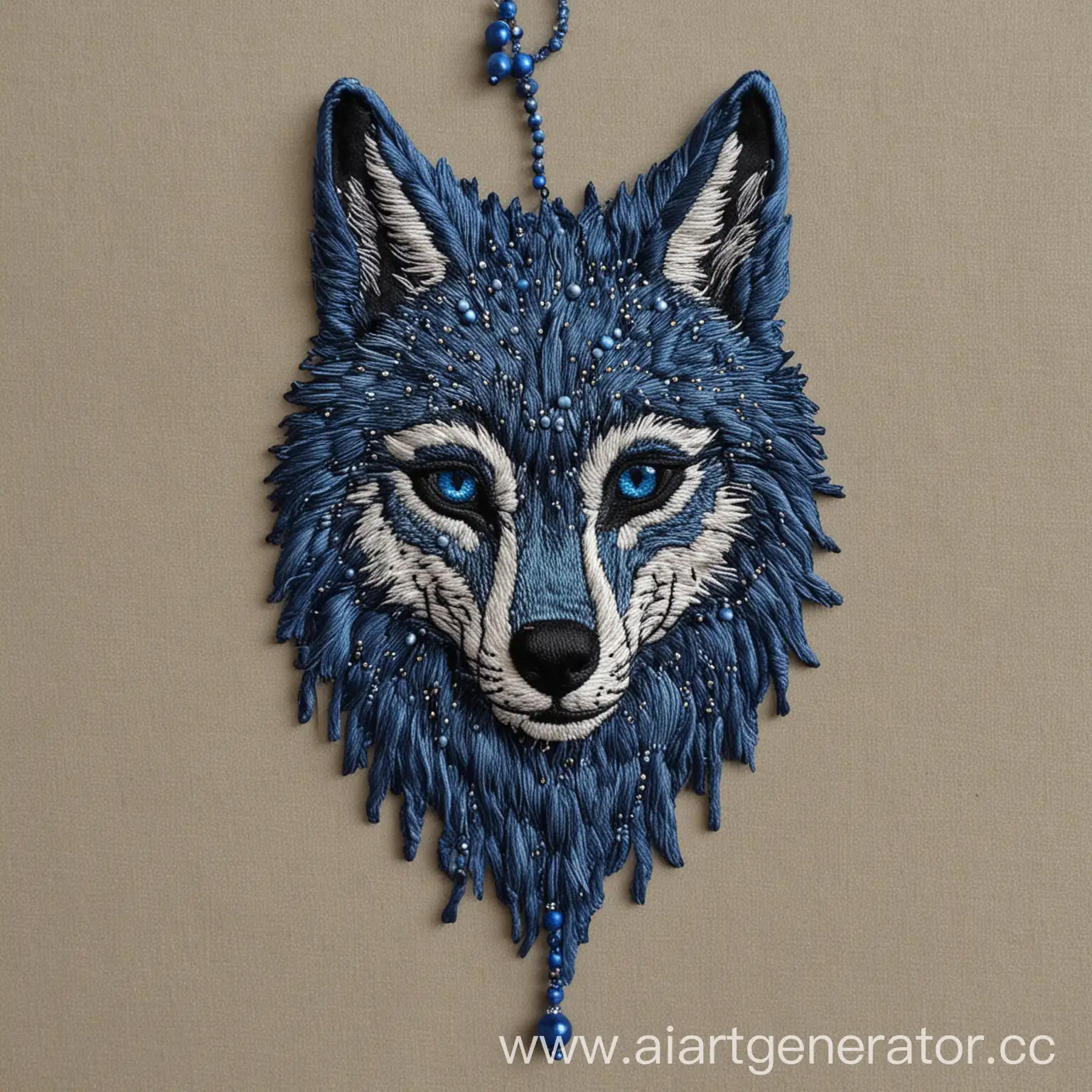 blue embroidered wolf with beads