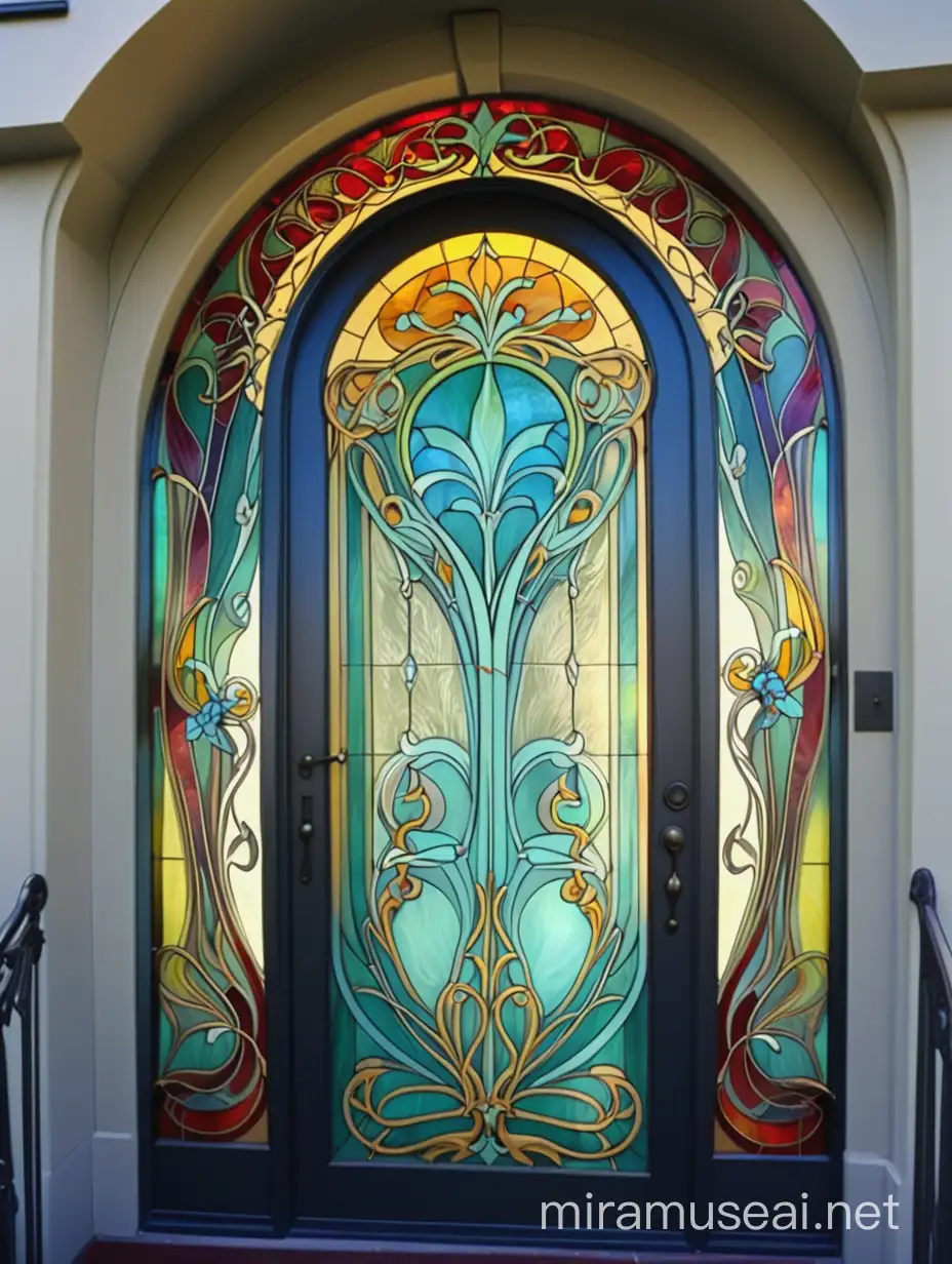 витражная дверь тиффани из цветного, и прозрачного стекла  в стиле ар нуво