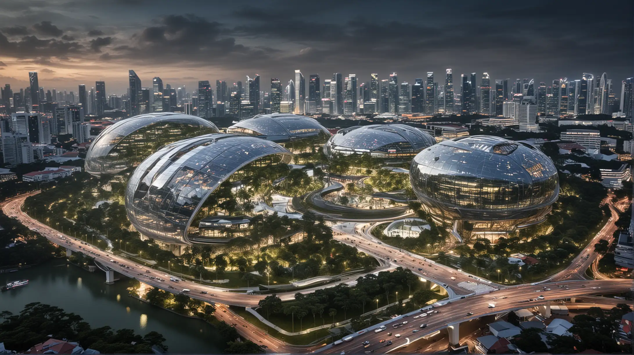 Futuristic Hub in Singapore Skyline of Modern Architecture and Advanced Technology