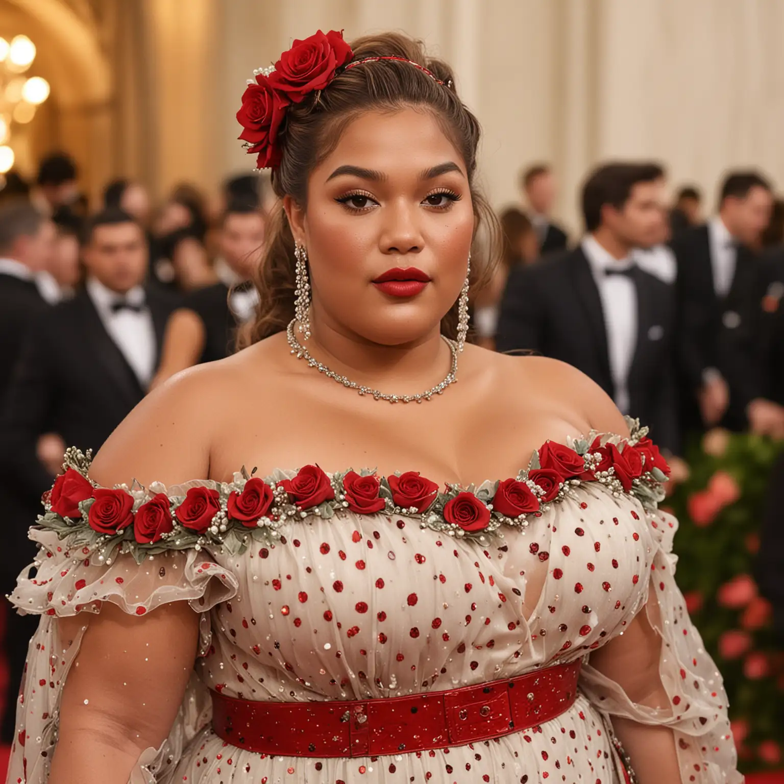 Ethereal PlusSized Woman in PolkaDot Gown at Met Gala