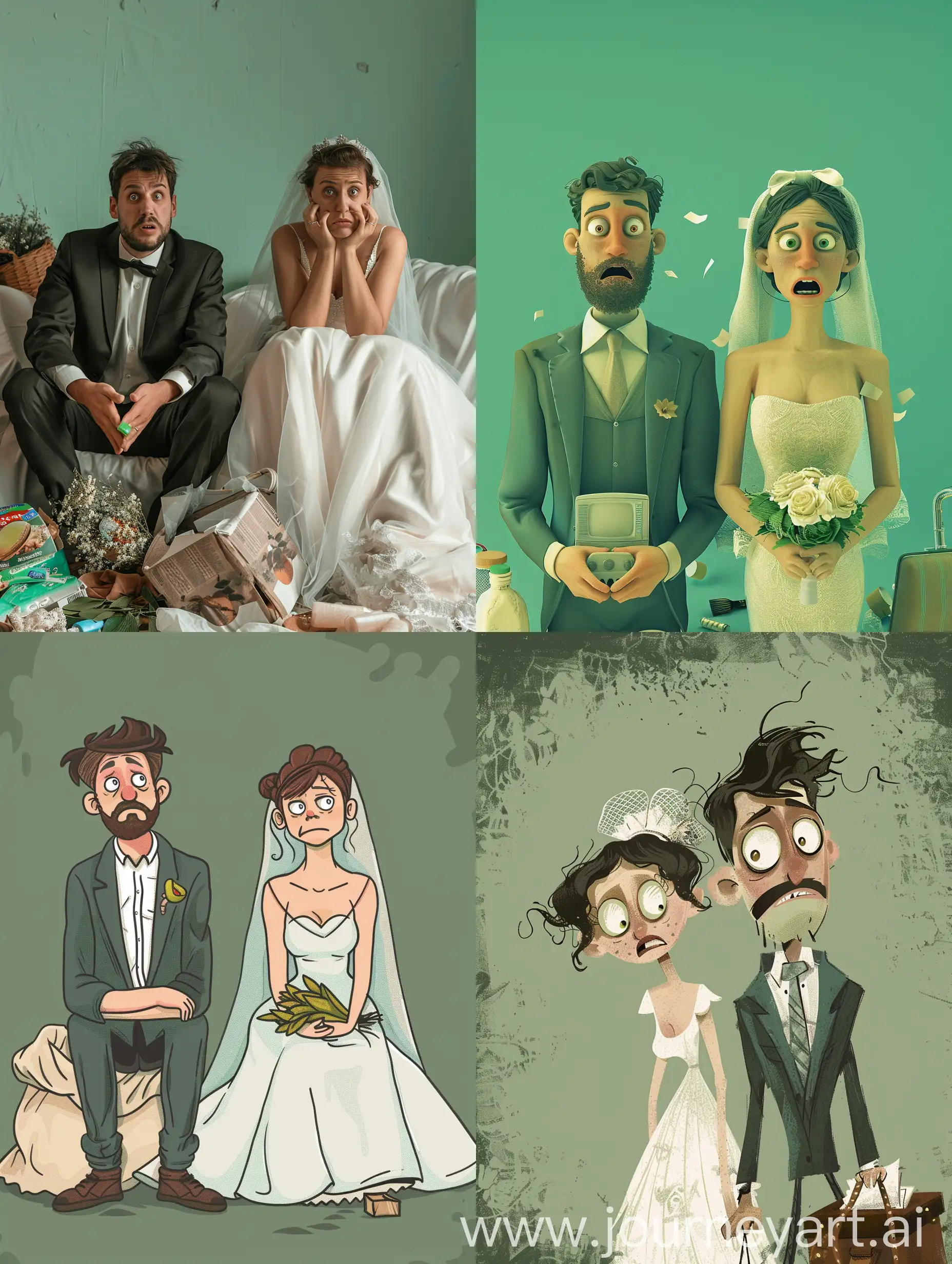 Distressed-Homeless-Bride-and-Groom-Budgeting-for-Household-Essentials