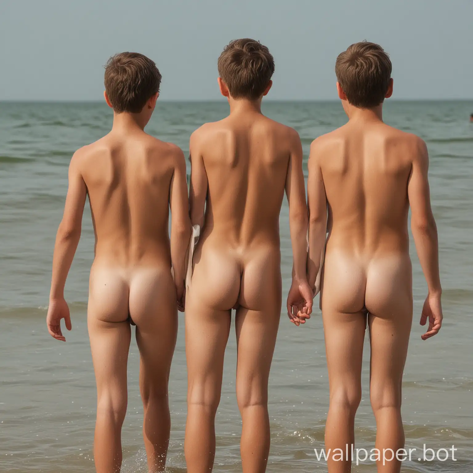 boys from the back at the nude beach from young to old