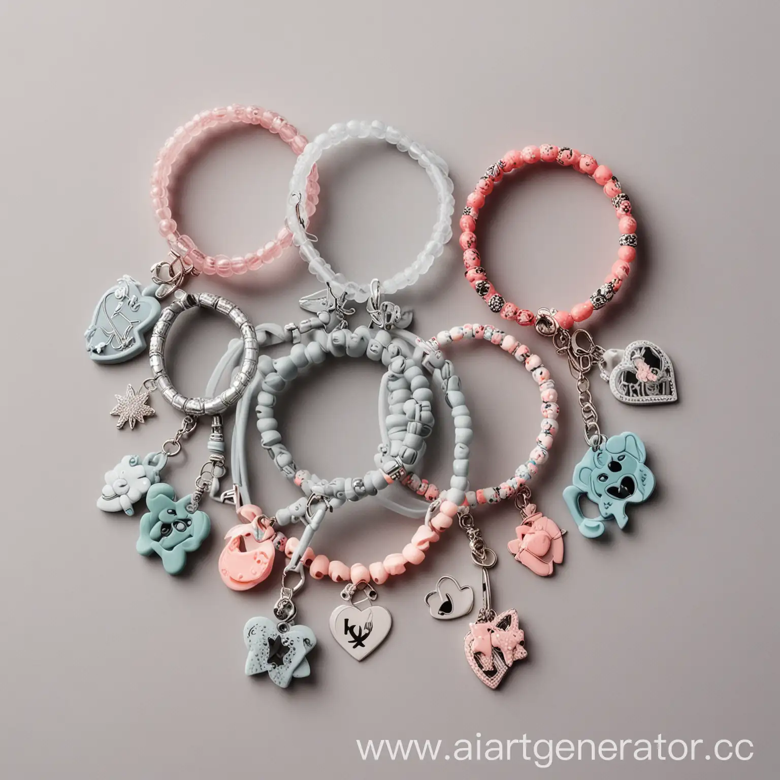 Colorful-Silicone-Bracelets-and-Charms-on-Light-Gray-Background