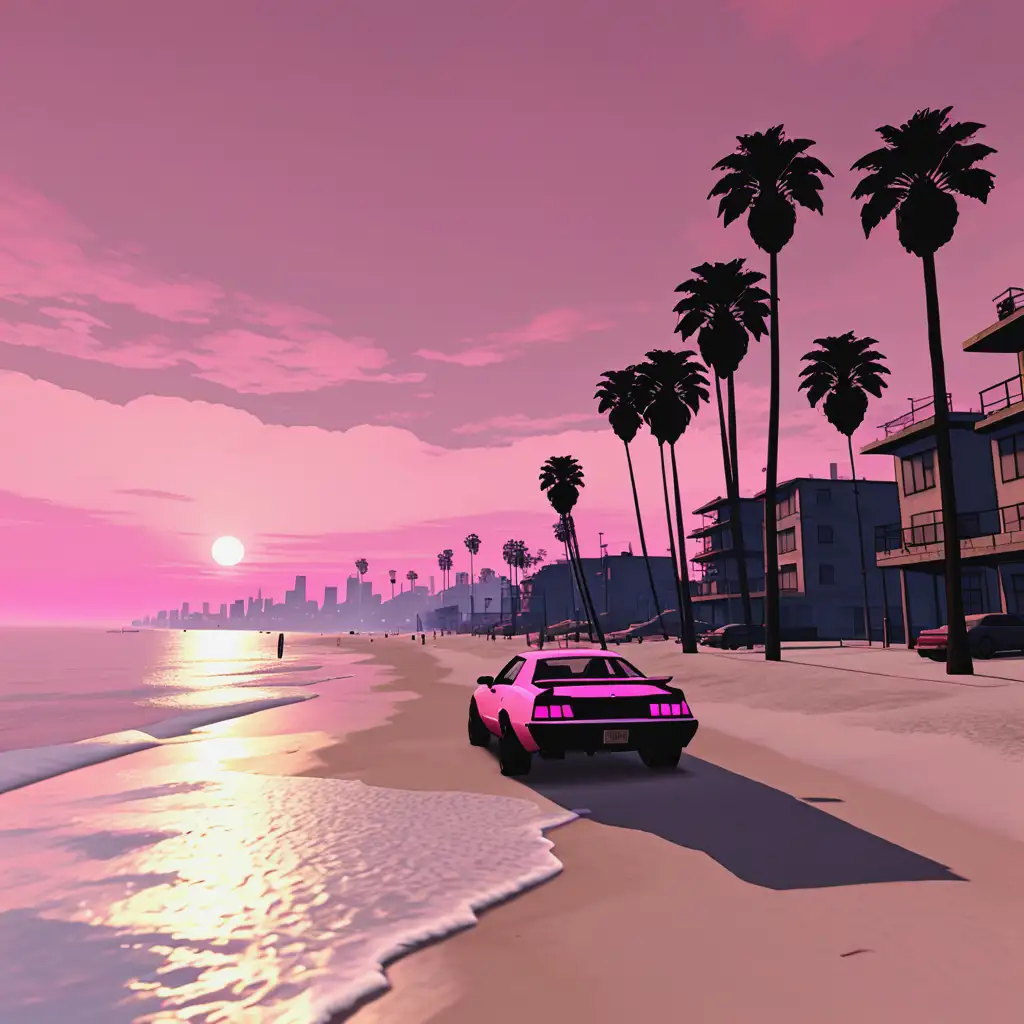 Pink Sky Beach Scene in GTA Style