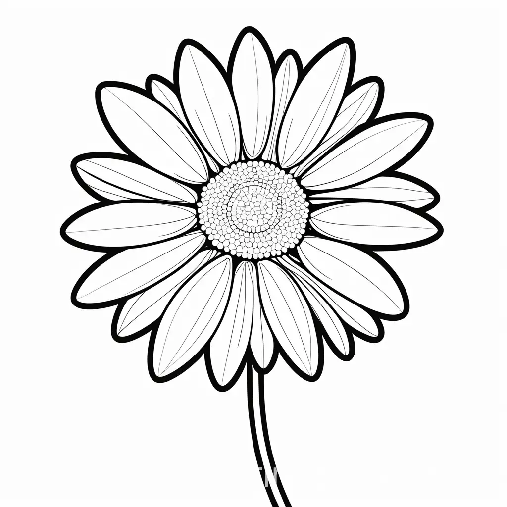"Draw a simple daisy with delicate petals and a cheerful, happy expression" coloring book, Coloring Page, black and white, line art, white background, Simplicity, Ample White Space. The background of the coloring page is plain white to make it easy for young children to color within the lines. The outlines of all the subjects are easy to distinguish, making it simple for kids to color without too much difficulty, Coloring Page, black and white, line art, white background, Simplicity, Ample White Space. The background of the coloring page is plain white to make it easy for young children to color within the lines. The outlines of all the subjects are easy to distinguish, making it simple for kids to color without too much difficulty