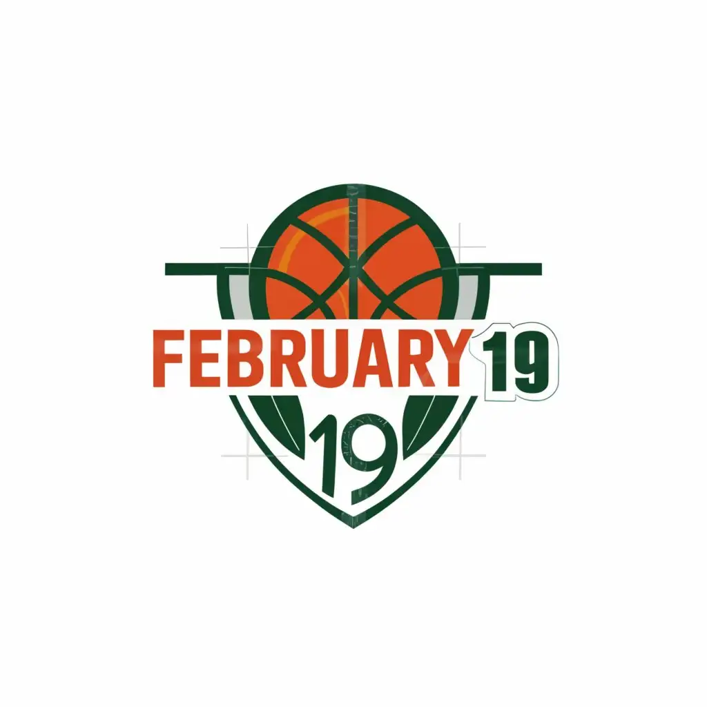 a logo design,with the text "February 19", main symbol:Basketball half red and half dark green ball,Moderate,be used in Nonprofit industry,clear background